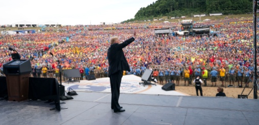 President Donald Trump addresses the Boy Scouts of America's 2017 National Scout Jamboree at the Summit Bechtel National Scout Reserve in Glen Jean, W.Va., July 24, 2017. (Doug Mills/The New York Times)